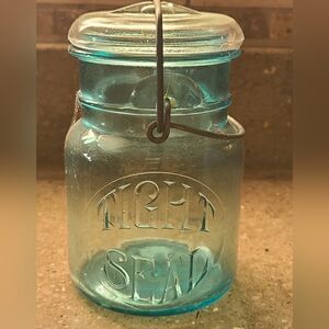 Antique c1900-1920 Tight Seal Qt. Size Ball Blue Color Glass  Fruit Jar  RB 2808